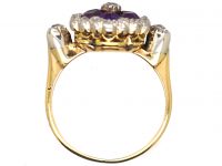 Edwardian 18ct Gold, Amethyst & Diamond Flower Cluster Ring