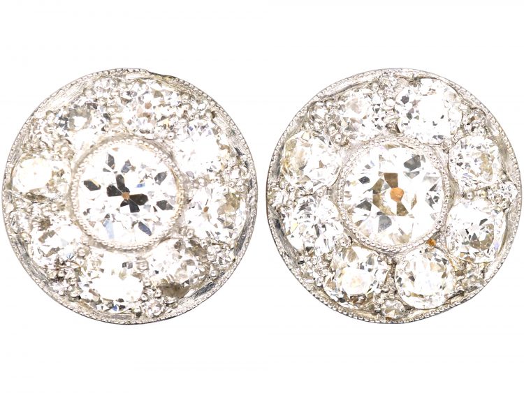 Art Deco 18ct Gold & Platinum, Transition Cut Diamond Cluster Earrings