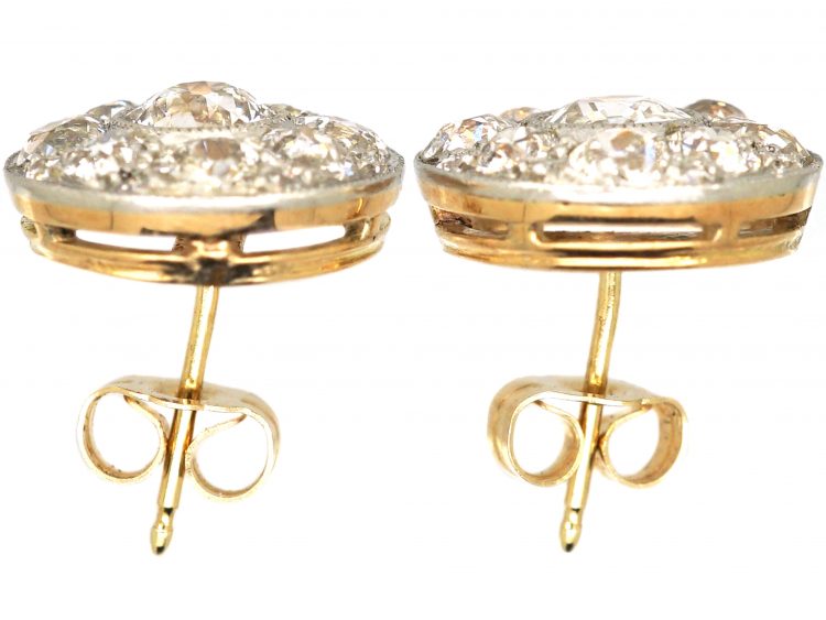 Art Deco 18ct Gold & Platinum, Transition Cut Diamond Cluster Earrings