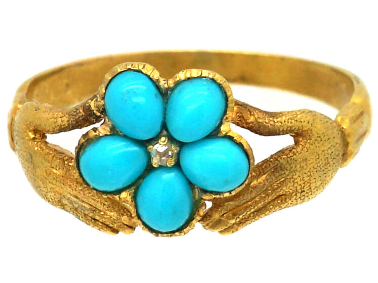 Early 19th Century Fede Ring set with Turquoise & a Diamond