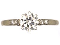 Early 20th Century 18ct White Gold & Platinum, Diamond Solitaire Ring with Diamond Set Shoulders