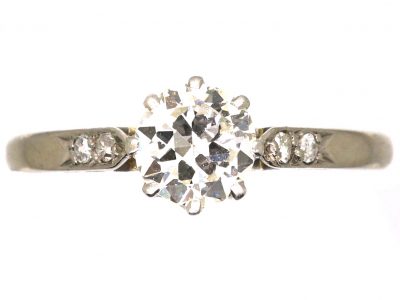 Early 20th Century 18ct White Gold & Platinum, Diamond Solitaire Ring with Diamond Set Shoulders