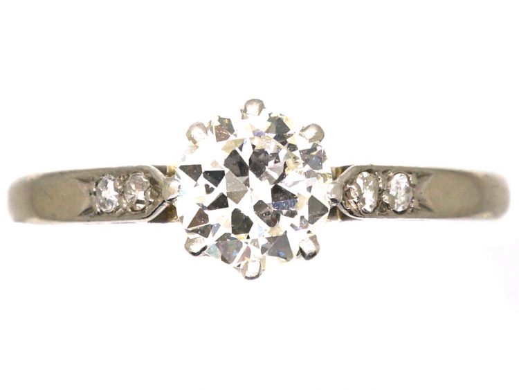 Early 20th Century 18ct White Gold & Platinum, Diamond Solitaire Ring with Diamond Set Shoulders