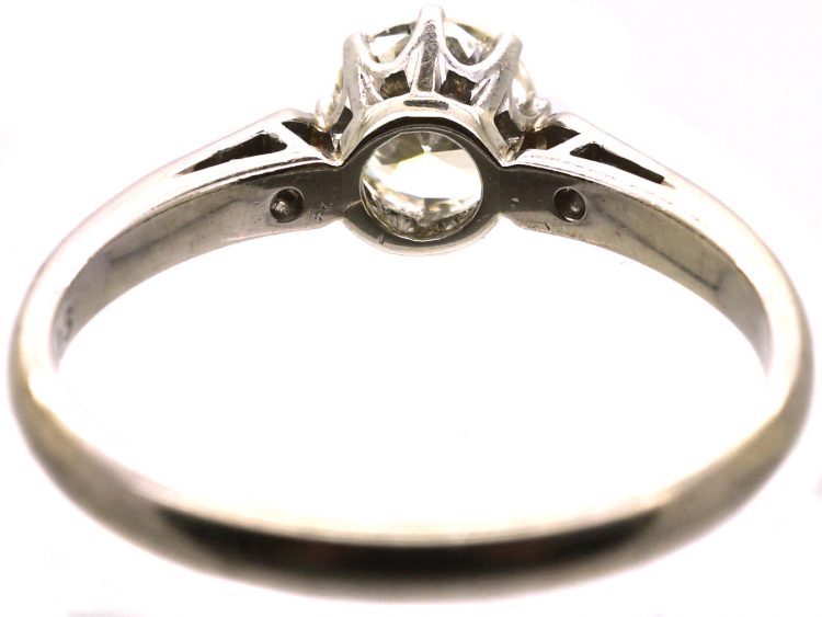 Early 20th Century 18ct White Gold & Platinum, Diamond Solitaire Ring with Diamond Set Shoulders