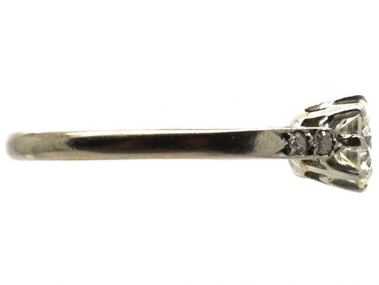 Early 20th Century 18ct White Gold & Platinum, Diamond Solitaire Ring with Diamond Set Shoulders