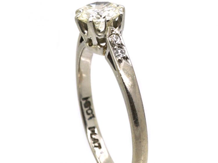 Early 20th Century 18ct White Gold & Platinum, Diamond Solitaire Ring with Diamond Set Shoulders
