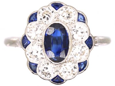 Early 20th Century Platinum Cluster Ring set with Sapphires & Diamonds