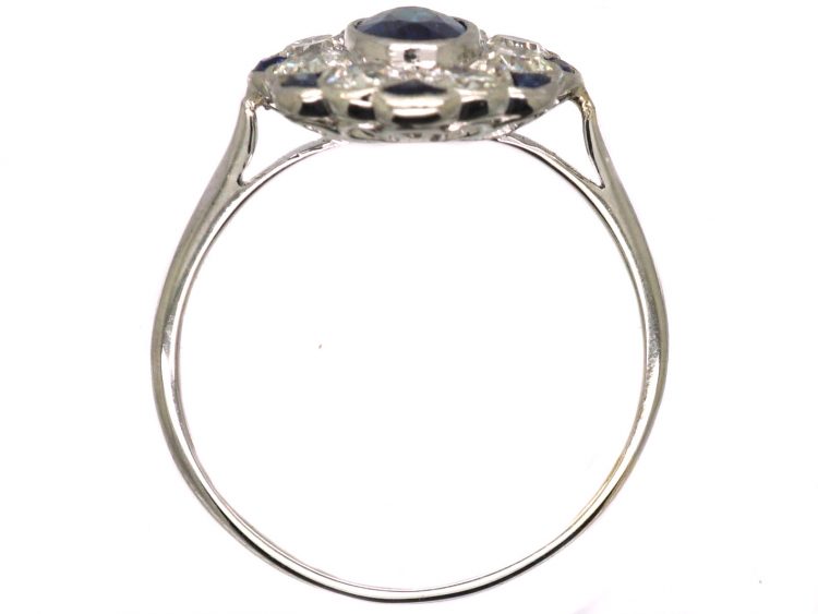 Early 20th Century Platinum Cluster Ring set with Sapphires & Diamonds
