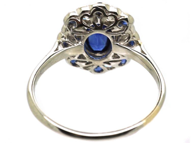Early 20th Century Platinum Cluster Ring set with Sapphires & Diamonds