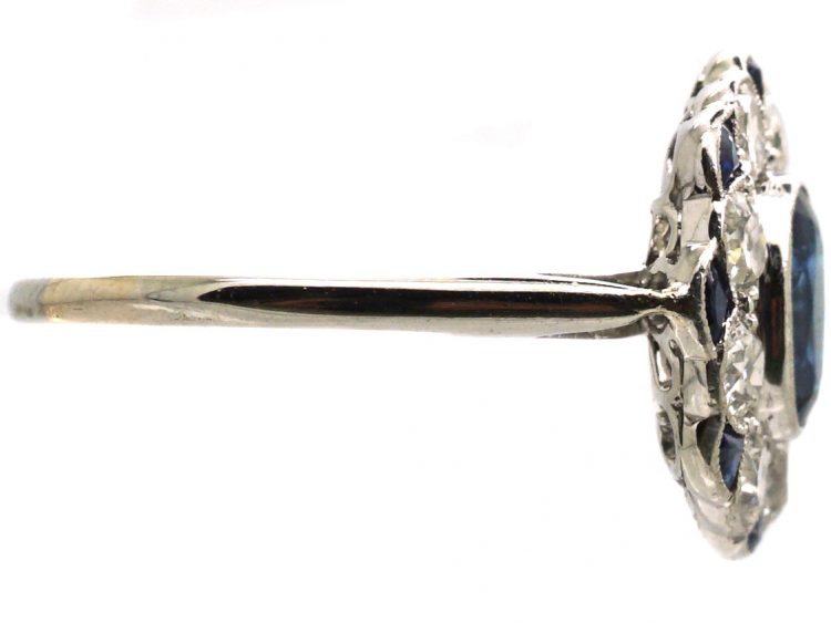 Early 20th Century Platinum Cluster Ring set with Sapphires & Diamonds