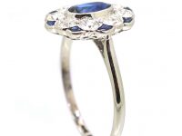 Early 20th Century Platinum Cluster Ring set with Sapphires & Diamonds