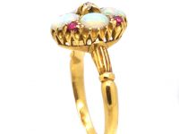 Edwardian 18ct Gold Cluster Ring set with Opals, Rubies & a Diamond