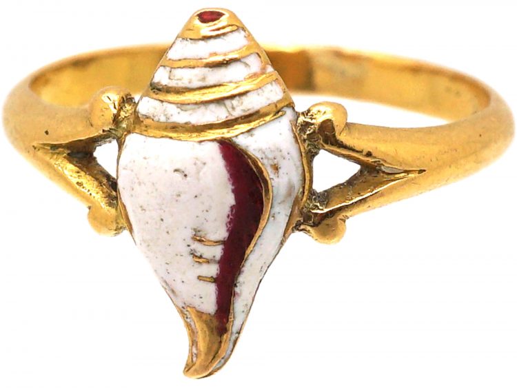 Georgian 18ct Gold Ring with Enamelled Conch Shell