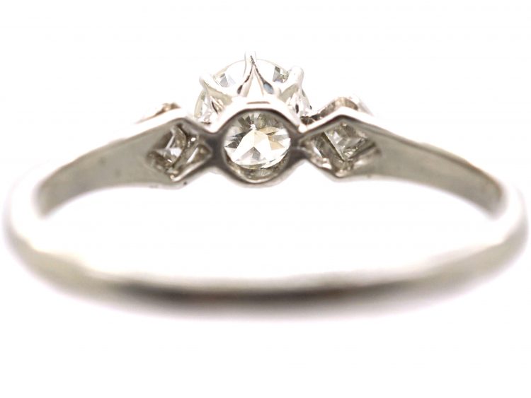 Edwardian Platinum Ring set with a Diamond with Diamond Set Shoulders