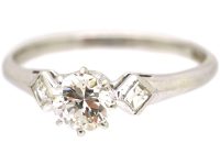 Edwardian Platinum Ring set with a Diamond with Diamond Set Shoulders