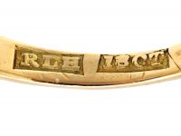 Victorian 18ct Gold, Old Mine Cut Diamond & Sapphire Three Stone Carved Half Hoop Ring