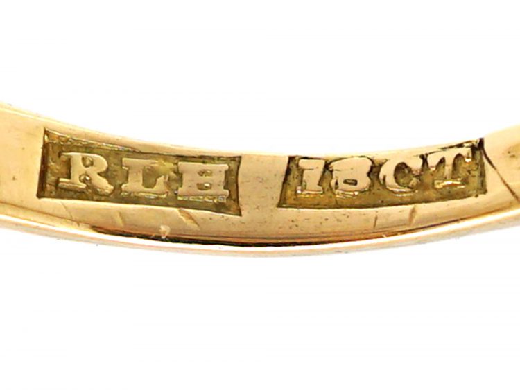 Victorian 18ct Gold, Old Mine Cut Diamond & Sapphire Three Stone Carved Half Hoop Ring