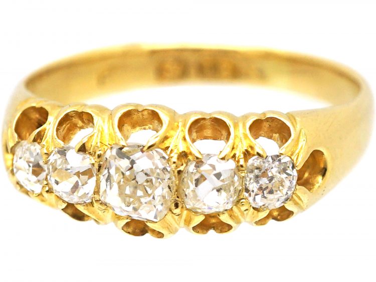Victorian 18ct Gold, Five Stone Old Mine Cut Diamond Ring