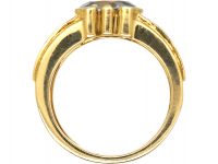 18ct Gold Modernist Ring set with an Aquamarine with Princess Cut Diamond Shoulders