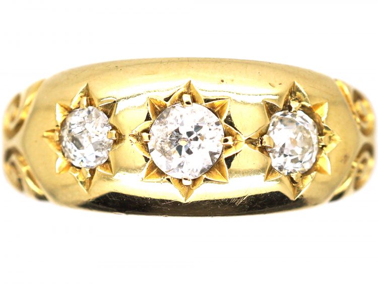 Victorian 18ct Gold, Three Stone Diamond Gypsy Ring