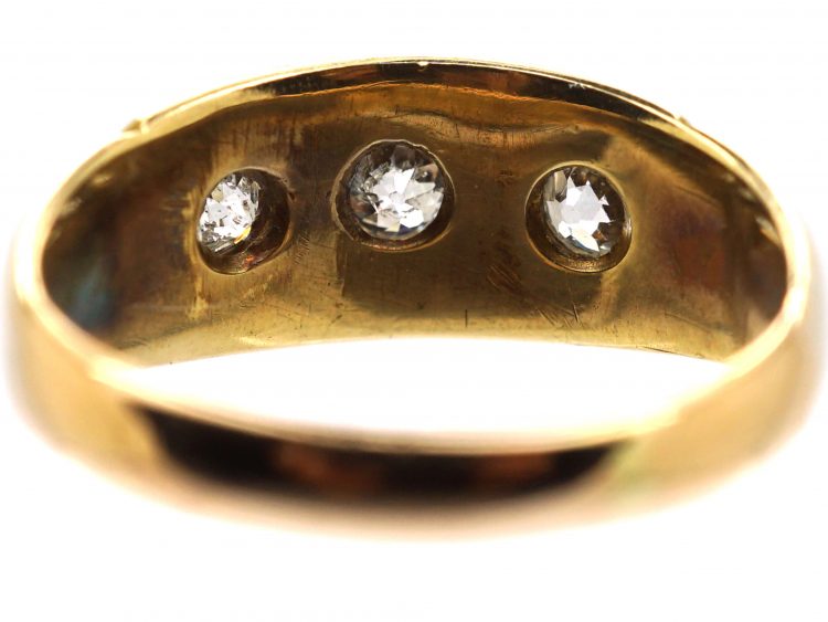 Victorian 18ct Gold, Three Stone Diamond Gypsy Ring