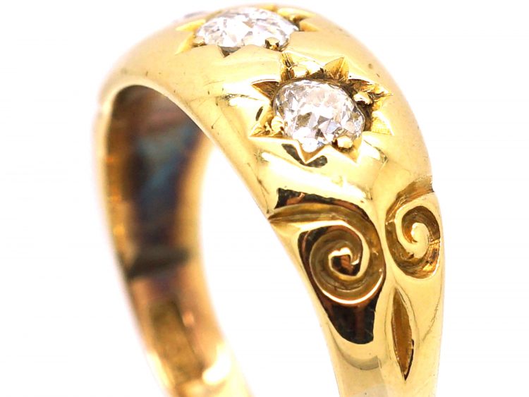 Victorian 18ct Gold, Three Stone Diamond Gypsy Ring
