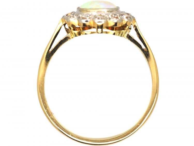 Edwardian 18ct Gold, Opal & Diamond Cluster Ring