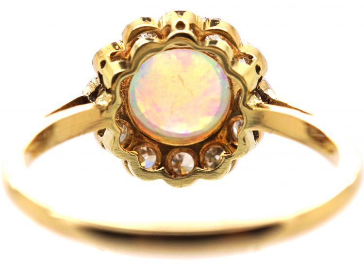 Edwardian 18ct Gold, Opal & Diamond Cluster Ring