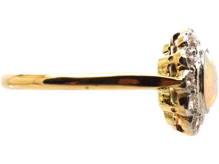 Edwardian 18ct Gold, Opal & Diamond Cluster Ring