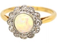 Edwardian 18ct Gold, Opal & Diamond Cluster Ring