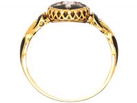 Victorian 18ct Gold, Black Enamel & Rose Diamond Star Mourning Ring