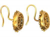 Victorian 15ct Gold Small Etruscan Revival Earrings set with Natural Split Pearls