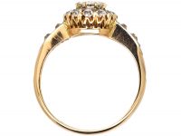 Victorian 18ct Gold, Old Mine Cut Diamond Cluster Ring with Diamond Set Shoulders