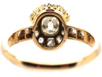Victorian 18ct Gold, Old Mine Cut Diamond Cluster Ring with Diamond Set Shoulders