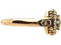Victorian 18ct Gold, Old Mine Cut Diamond Cluster Ring with Diamond Set Shoulders