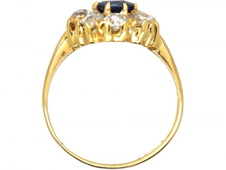 Edwardian 18ct Gold, Sapphire & Old Mine Cut Diamond Cluster Ring