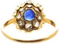 Edwardian 18ct Gold, Sapphire & Old Mine Cut Diamond Cluster Ring