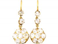Edwardian 18ct Yellow Gold Drop Diamond Cluster Earrings