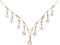 Edwardian 15ct Gold & Platinum Necklace with Diamond Drops