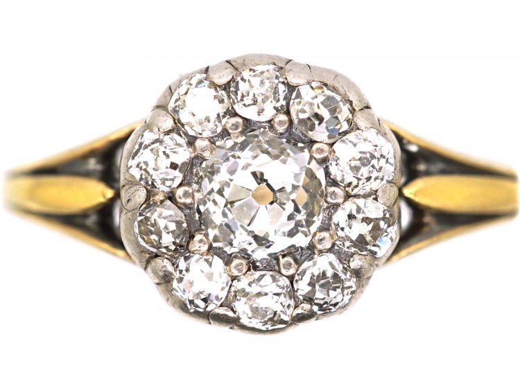 Georgian 18ct Gold & Silver, Diamond Cluster Ring