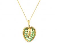 9ct Gold 1950s Leaf Pendant set with Emeralds on 9ct Gold Chain