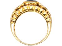 1970s 18ct Gold Wide Dress Ring set with a Sapphire & Marquise & Round Diamonds