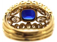 1970s 18ct Gold Wide Dress Ring set with a Sapphire & Marquise & Round Diamonds