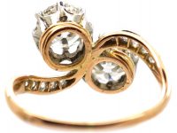Early 20th Century 18ct Gold French Import Crossover Ring set with Two Diamonds