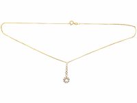 14ct Gold Necklace with Diamond & Natural Pearl Cluster Drop