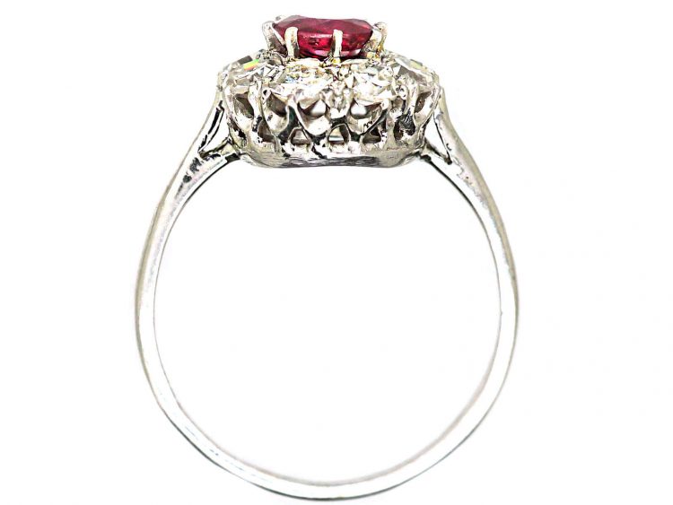Mid Century 18ct White Gold & Platinum, Ruby & Diamond Cluster Ring
