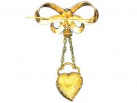 Early Victorian 15ct Gold Bow Brooch & Weeping Heart Vinaigrette Padlock set with Turquoise