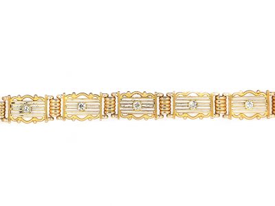Edwardian 15ct Gold Gate Bracelet set with Diamonds