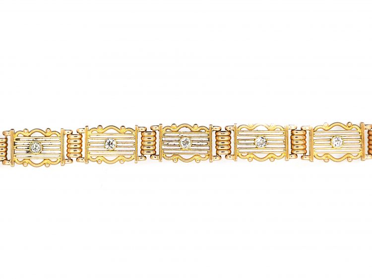 Edwardian 15ct Gold Gate Bracelet set with Diamonds
