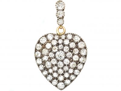 Edwardian Gold & Silver Heart Shaped Pendant set with Diamonds